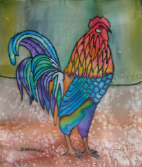 Rooster on silk