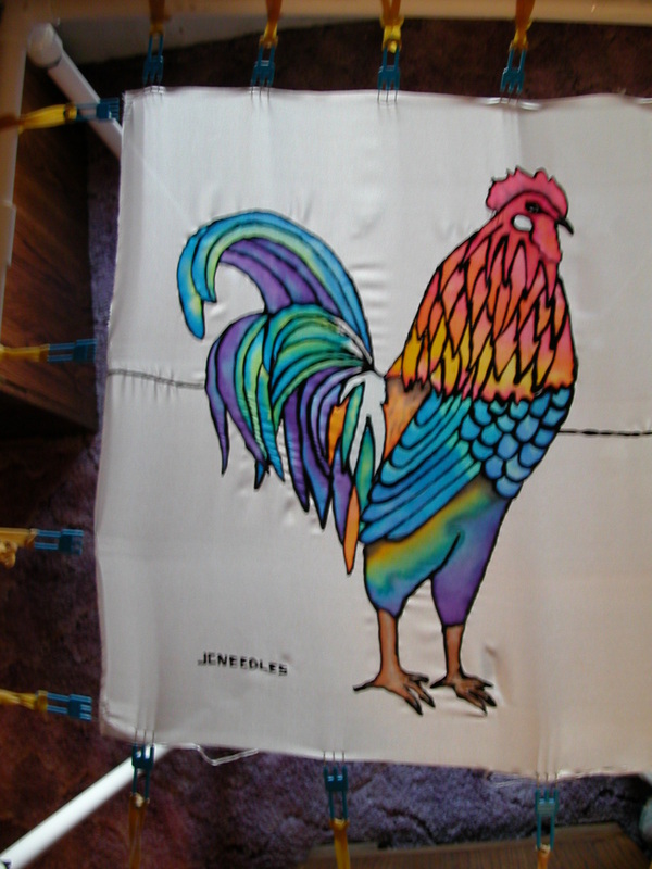 rooster on silk